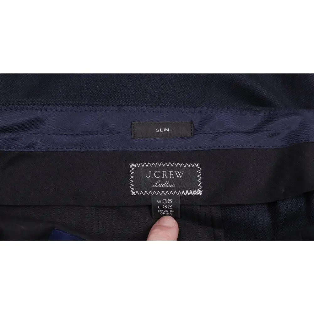 J Crew Ludlow Slim Mood Wool Cotton Navy Blue Woven Dress Pants 36x32